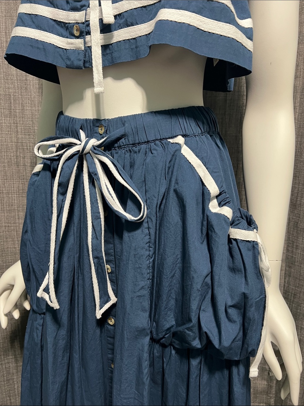 NWT Free People Fischer 100% Cotton Skirt Set Dark Denim Combo Blue XS - Picture 10 of 13